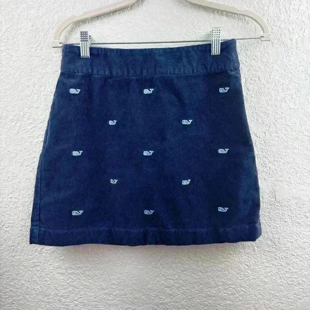 Vineyard Vines Navy Corduroy Mini Skirt Embroidered Pink Whales Women’s 00